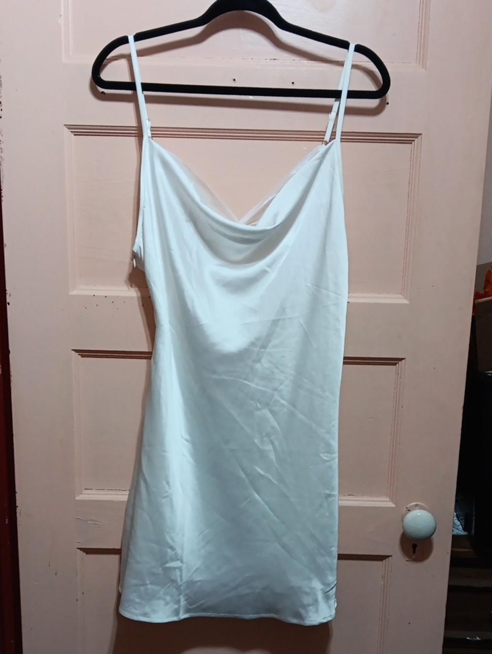 Cider Butterfly White Mini Slip Dress with Cowl Neck